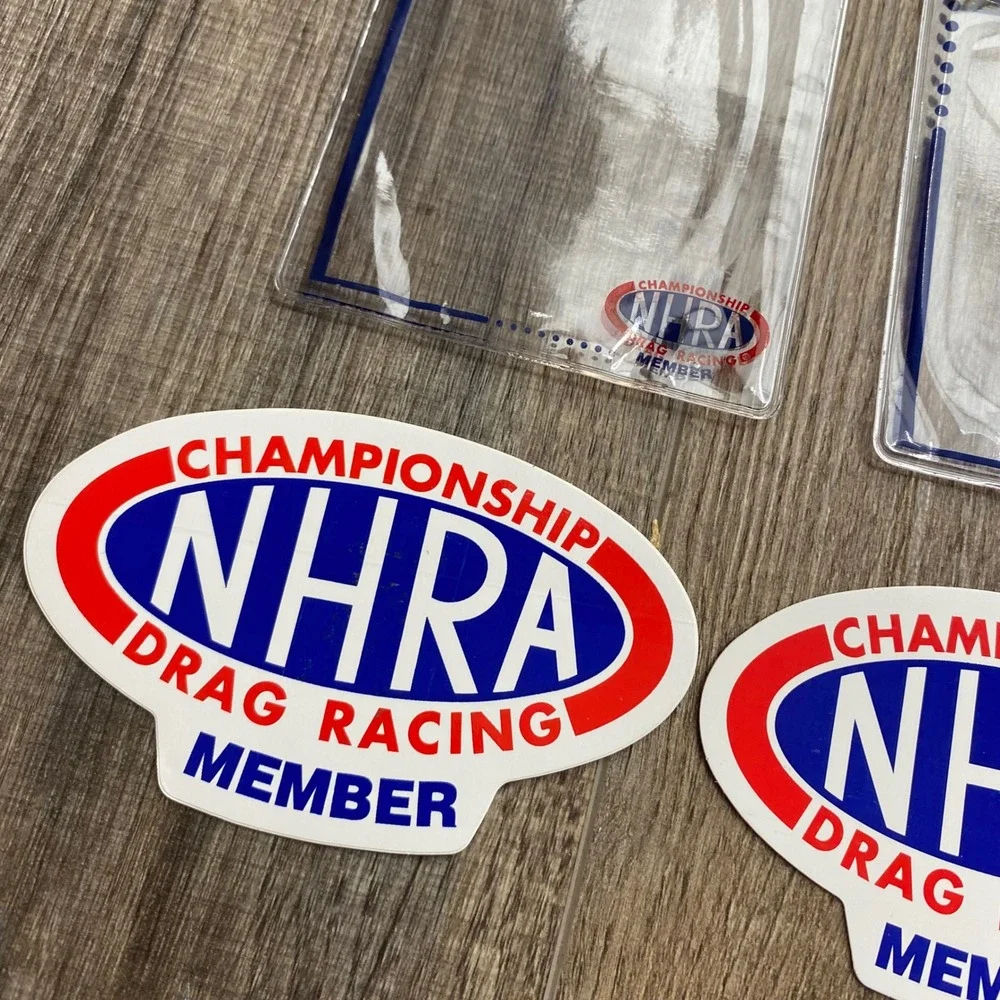 Vintage NHRA Drag Racing Member Decals & National Dragster Badge Holders 6pc Lot